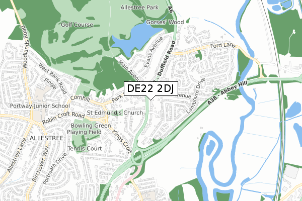DE22 2DJ map - small scale - OS Open Zoomstack (Ordnance Survey)