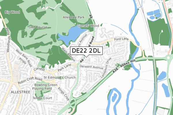 DE22 2DL map - small scale - OS Open Zoomstack (Ordnance Survey)