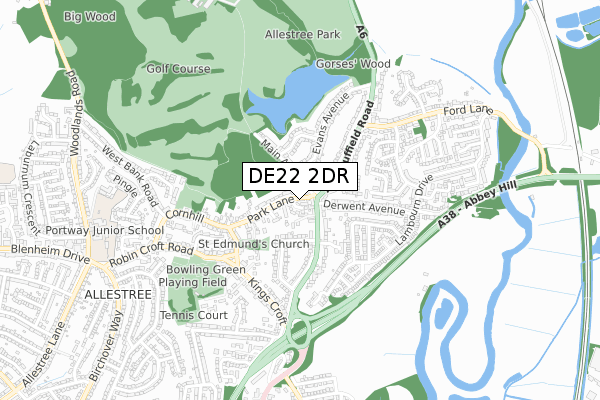 DE22 2DR map - small scale - OS Open Zoomstack (Ordnance Survey)