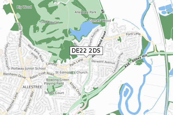 DE22 2DS map - small scale - OS Open Zoomstack (Ordnance Survey)