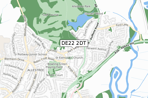 DE22 2DT map - small scale - OS Open Zoomstack (Ordnance Survey)