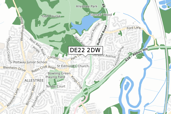 DE22 2DW map - small scale - OS Open Zoomstack (Ordnance Survey)