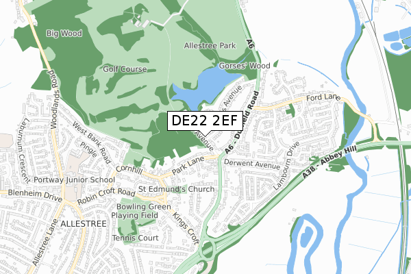 DE22 2EF map - small scale - OS Open Zoomstack (Ordnance Survey)