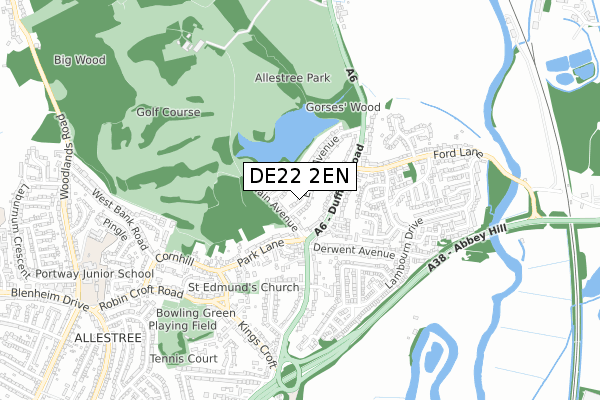 DE22 2EN map - small scale - OS Open Zoomstack (Ordnance Survey)