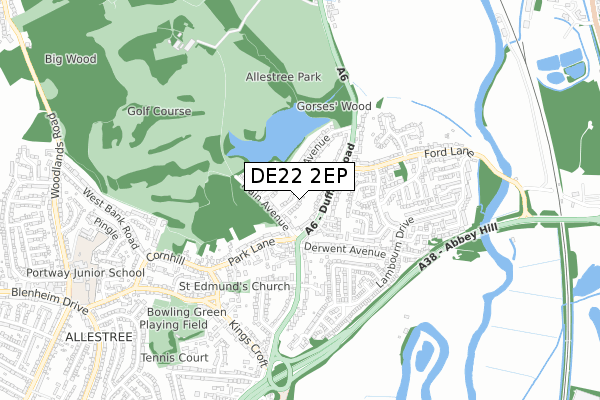 DE22 2EP map - small scale - OS Open Zoomstack (Ordnance Survey)