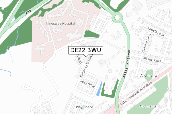 DE22 3WU map - large scale - OS Open Zoomstack (Ordnance Survey)