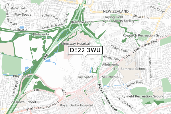 DE22 3WU map - small scale - OS Open Zoomstack (Ordnance Survey)