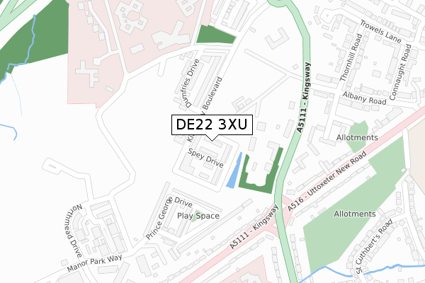 DE22 3XU map - large scale - OS Open Zoomstack (Ordnance Survey)