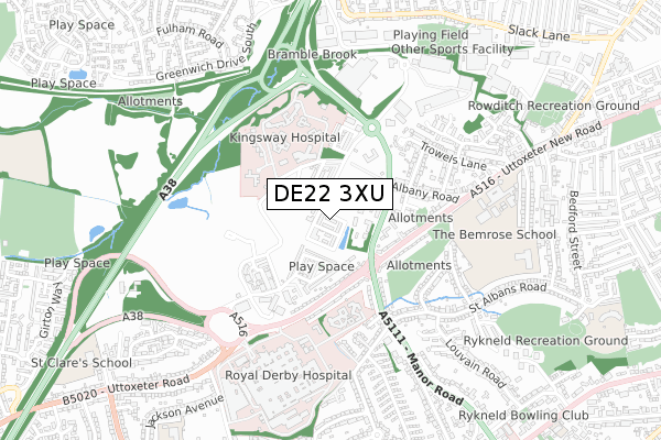 DE22 3XU map - small scale - OS Open Zoomstack (Ordnance Survey)