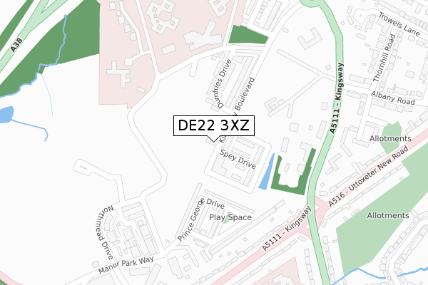 DE22 3XZ map - large scale - OS Open Zoomstack (Ordnance Survey)
