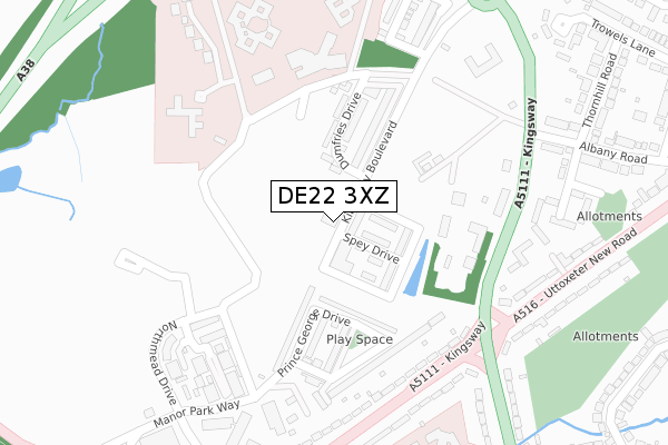 DE22 3XZ map - large scale - OS Open Zoomstack (Ordnance Survey) DE22 3XZ map - large scale - OS Open Zoomstack (Ordnance Survey)