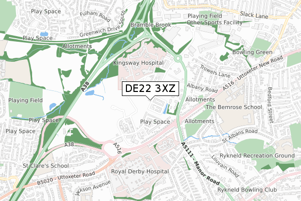 DE22 3XZ map - small scale - OS Open Zoomstack (Ordnance Survey)