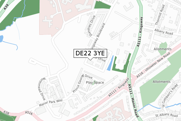 DE22 3YE map - large scale - OS Open Zoomstack (Ordnance Survey)