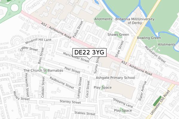 DE22 3YG map - large scale - OS Open Zoomstack (Ordnance Survey)