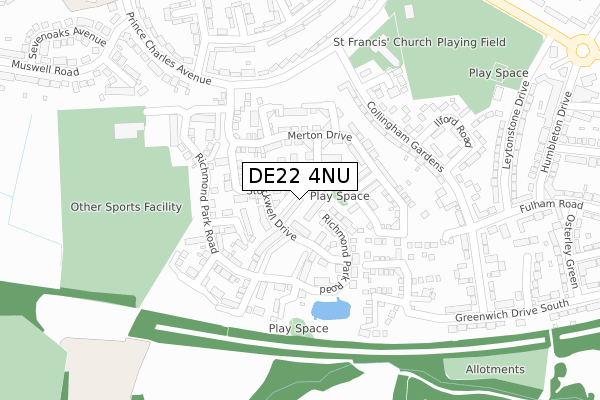 DE22 4NU map - large scale - OS Open Zoomstack (Ordnance Survey)