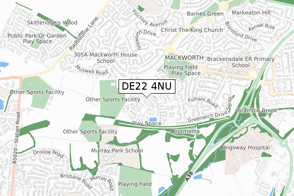 DE22 4NU map - small scale - OS Open Zoomstack (Ordnance Survey)