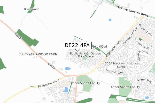 DE22 4PA map - small scale - OS Open Zoomstack (Ordnance Survey)