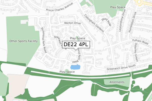 DE22 4PL map - large scale - OS Open Zoomstack (Ordnance Survey)