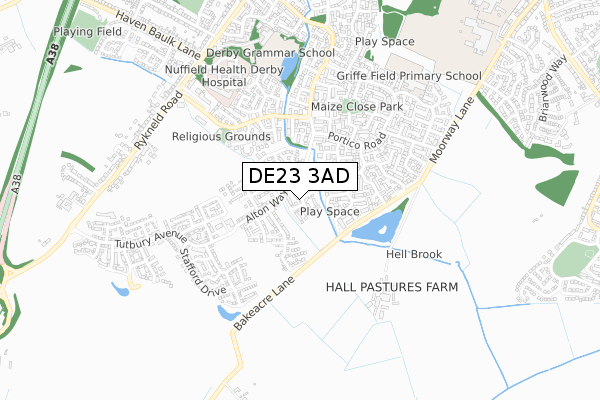 DE23 3AD map - small scale - OS Open Zoomstack (Ordnance Survey)