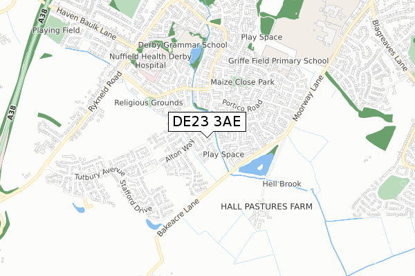 DE23 3AE map - small scale - OS Open Zoomstack (Ordnance Survey)