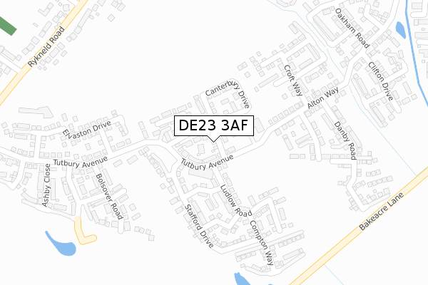DE23 3AF map - large scale - OS Open Zoomstack (Ordnance Survey)