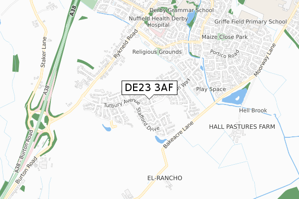 DE23 3AF map - small scale - OS Open Zoomstack (Ordnance Survey)