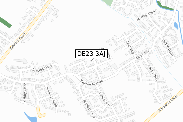 DE23 3AJ map - large scale - OS Open Zoomstack (Ordnance Survey)