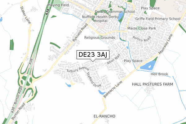 DE23 3AJ map - small scale - OS Open Zoomstack (Ordnance Survey)