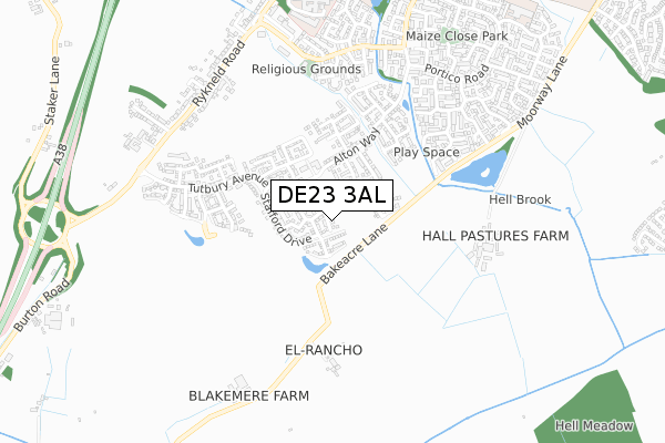 DE23 3AL map - small scale - OS Open Zoomstack (Ordnance Survey)