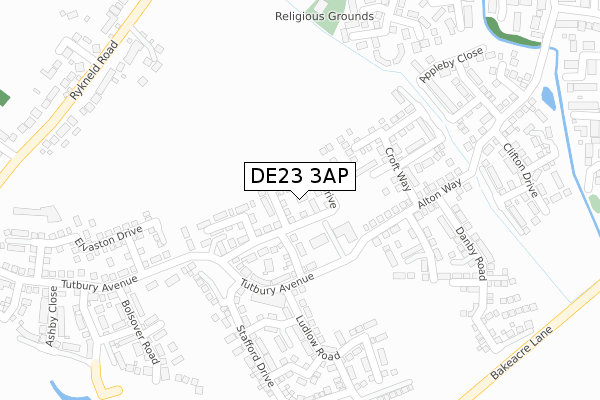 DE23 3AP map - large scale - OS Open Zoomstack (Ordnance Survey)