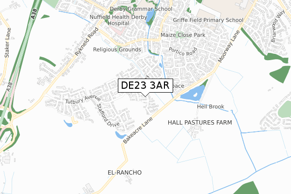 DE23 3AR map - small scale - OS Open Zoomstack (Ordnance Survey)
