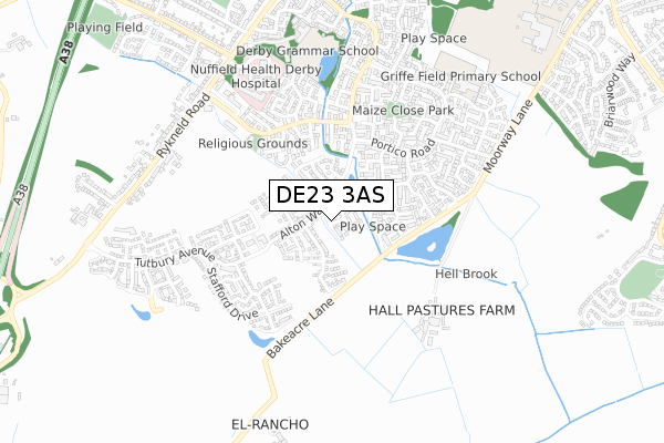 DE23 3AS map - small scale - OS Open Zoomstack (Ordnance Survey)
