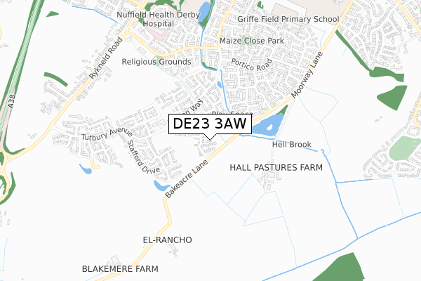 DE23 3AW map - small scale - OS Open Zoomstack (Ordnance Survey)