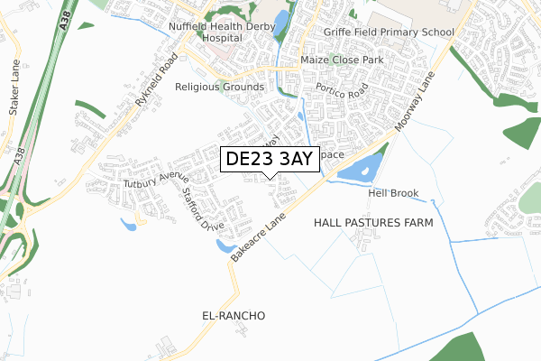 DE23 3AY map - small scale - OS Open Zoomstack (Ordnance Survey)