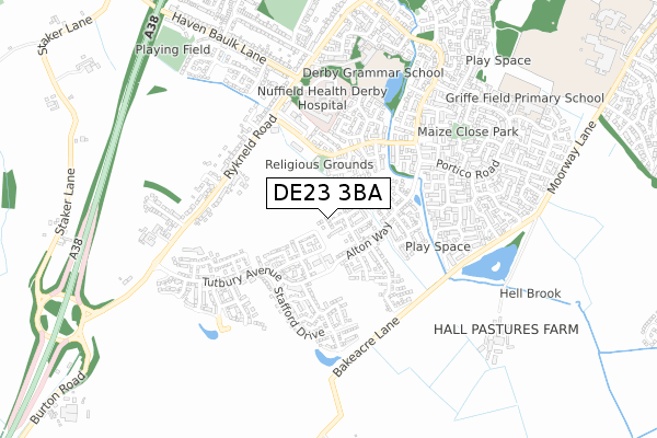 DE23 3BA map - small scale - OS Open Zoomstack (Ordnance Survey)
