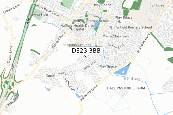 DE23 3BB map - small scale - OS Open Zoomstack (Ordnance Survey)