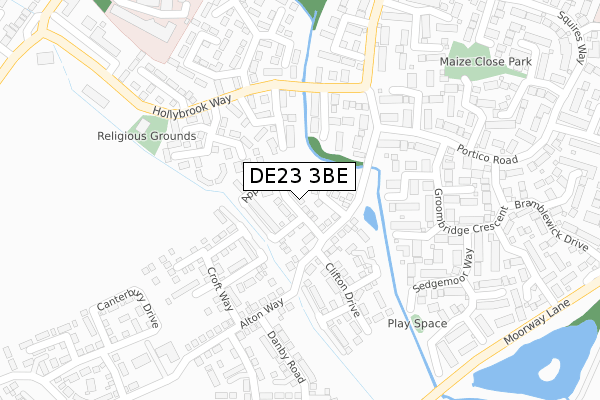 DE23 3BE map - large scale - OS Open Zoomstack (Ordnance Survey)