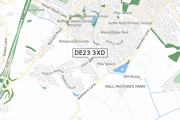 DE23 3XD map - small scale - OS Open Zoomstack (Ordnance Survey)