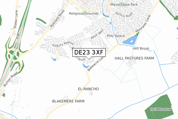 DE23 3XF map - small scale - OS Open Zoomstack (Ordnance Survey)