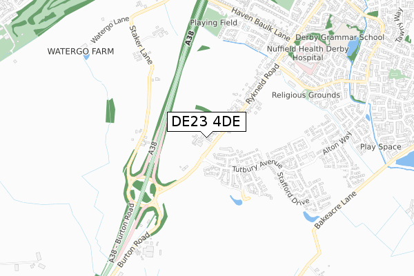DE23 4DE map - small scale - OS Open Zoomstack (Ordnance Survey)