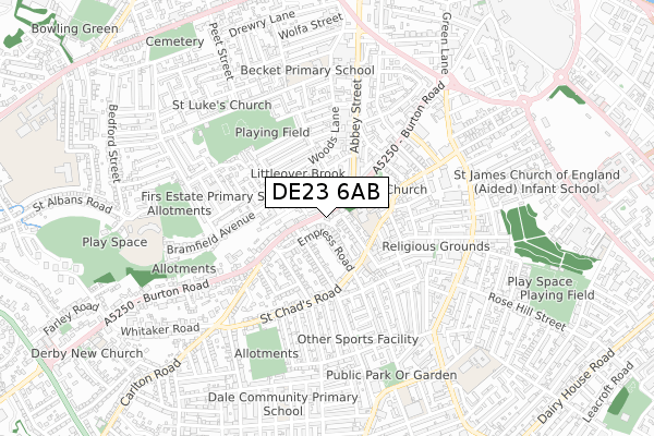 DE23 6AB map - small scale - OS Open Zoomstack (Ordnance Survey)