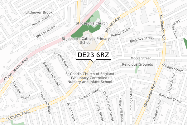 DE23 6RZ map - large scale - OS Open Zoomstack (Ordnance Survey)