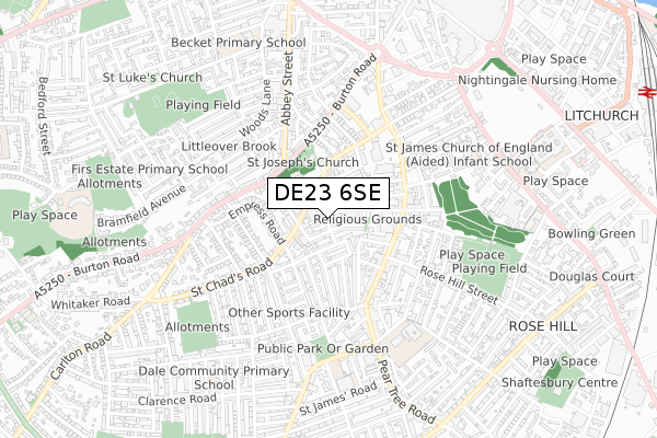 DE23 6SE map - small scale - OS Open Zoomstack (Ordnance Survey)