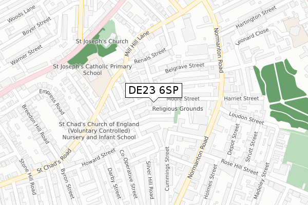 DE23 6SP map - large scale - OS Open Zoomstack (Ordnance Survey)