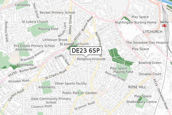 DE23 6SP map - small scale - OS Open Zoomstack (Ordnance Survey)