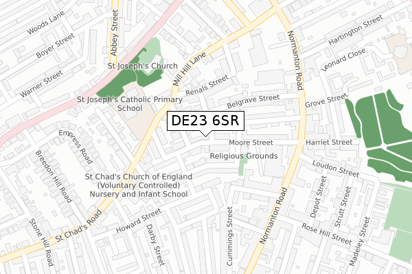 DE23 6SR map - large scale - OS Open Zoomstack (Ordnance Survey)