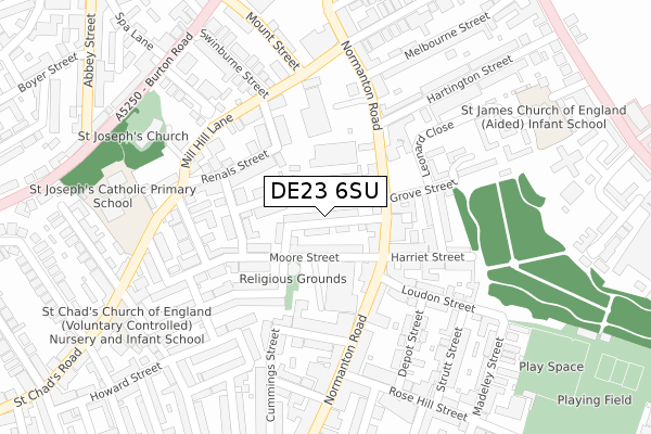 DE23 6SU map - large scale - OS Open Zoomstack (Ordnance Survey)