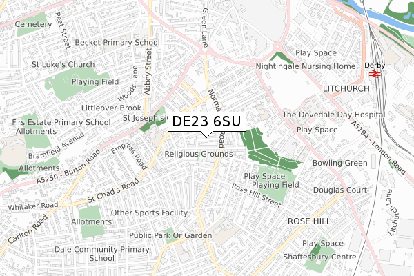 DE23 6SU map - small scale - OS Open Zoomstack (Ordnance Survey)
