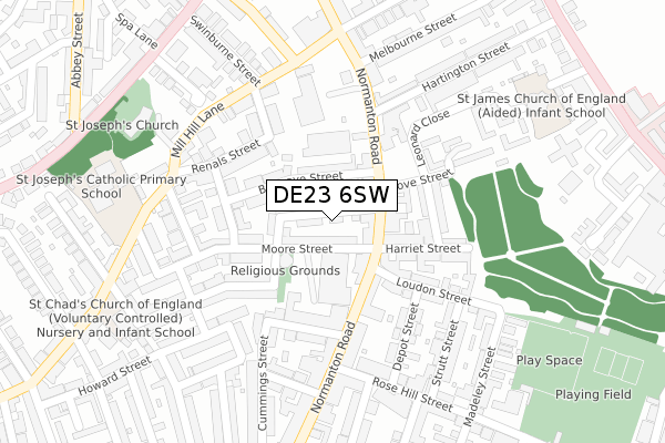 DE23 6SW map - large scale - OS Open Zoomstack (Ordnance Survey)