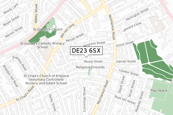 DE23 6SX map - large scale - OS Open Zoomstack (Ordnance Survey)